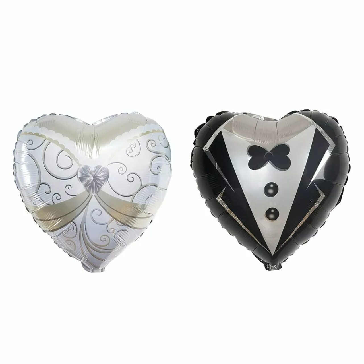 2 pcs Heart Shaped Wedding Groom Tuxedo and Bride Dress 14" Foil Balloons Set